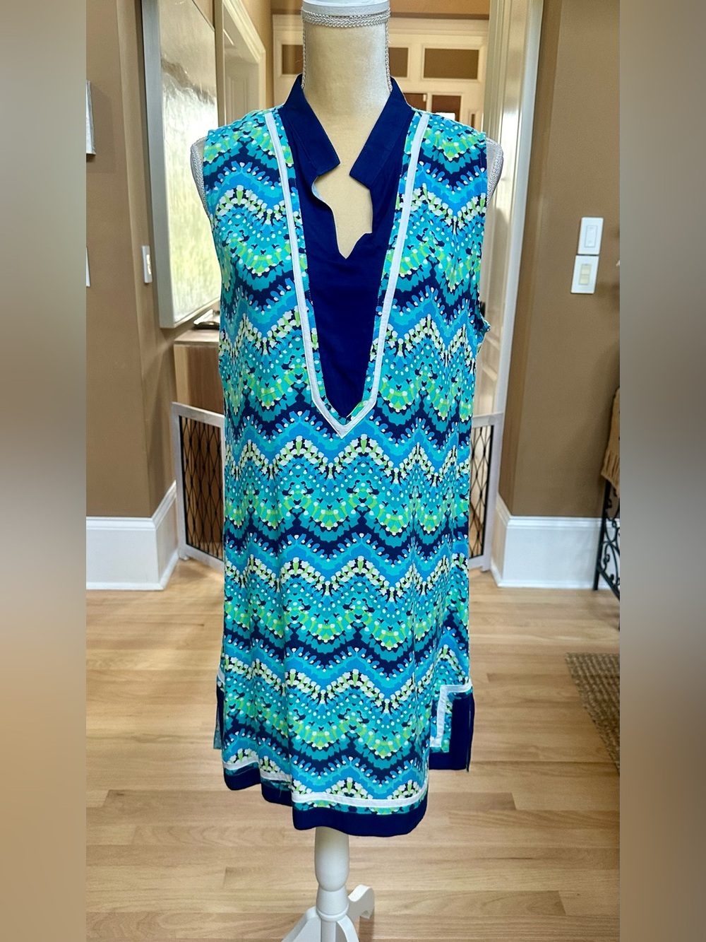 escapada Blue & Teal Zigzag Sleeveless Dress